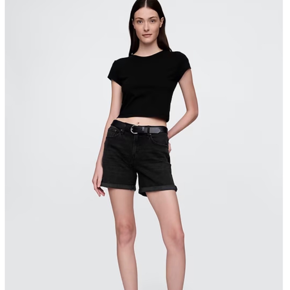 Gap 5 Inch Mid Rise Denim Girlfriend Shorts Black Cuffed Size 29/8R